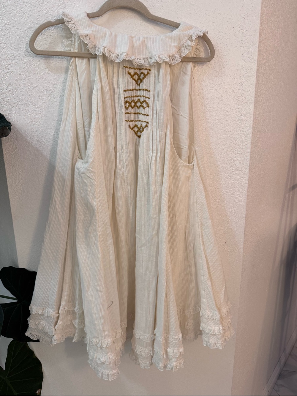 NWT Free People Cream Ruffle Collar Embroidered Sleeveless Mini Babydoll Dress - Picture 14 of 15
